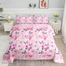 Smell Sunshine Butterflies Comforter Set 3pcs (1 Comforter + 2 Pillowcases) for Boys Girls Butterflies Printed Bedding Comforter Set,Duvet for All Seasons(Butterflies Twin)