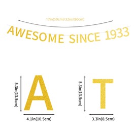 Awesome Since 1933 Banner Pre-strung Happy 92nd Birthday Banner Gold Glittery 92 Ninety Two Years Old Birthday Party Decorations for Men Women