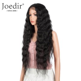 Joedir Lace Front Wigs 76 cm Long Wavy Synthetic Wig Deep Part HD Transparent Lace with Baby Hair for Women 130% Density Wigs (Black)