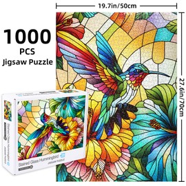Hummingbird Puzzles for Adults 1000 Pieces, Stained Glass Impossible Jigsaw Puzzle for Adults, Hard Challenging Bird Puzzles 1000 Pieces Games, Leisure Puzzle Games for Adult Suitable Family Friends