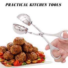 One Piece Ergonomic Handle Stainless Steel Meat Ballers Ice Cream Scoop Useful None Stick Meat Baller Detachable Anti-Slip Meat Baller Tongs for Kitchen