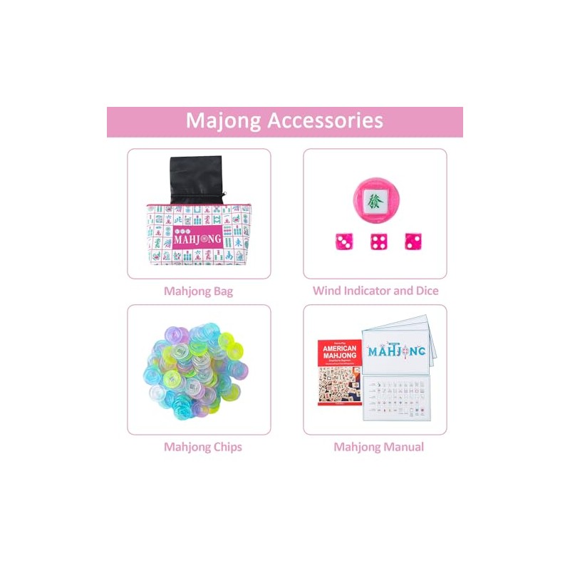 160 Pink Engraved American Mahjong Tiles Set with Carrying Bag