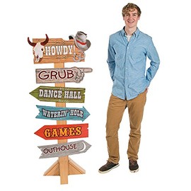 Fun Express 58" Western Party Directional Sign Cardboard Stand-Up – Cowboy & Cowgirl Decor for Western Themed Parties, Events, and Celebrations