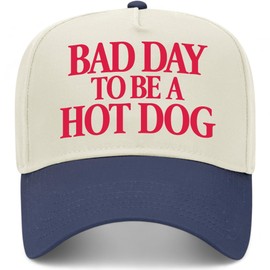 Bad Day to Be A Hot Dog V2 Vintage Trucker Hat | Premium Snapback Baseball Hat for Men & Women (US, Alpha, One Size, Navy/Natural)