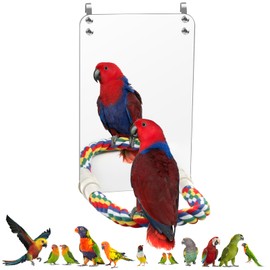Coolrunner 9.4‘’ Bird Mirror Mirror for Bird Cage Bird Mirror for Parakeets Cage Cockatiels Conures Cage Bird Parrot Mirror with Rope Parrot White