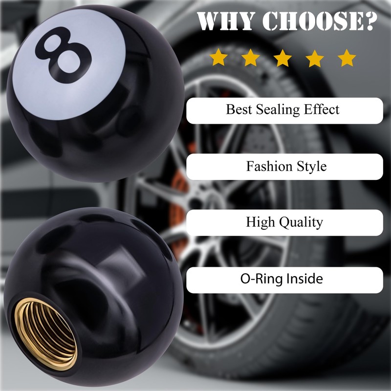 MEAJOO 8PCS Pool 8 Ball Style Tire Valve Stem Caps,