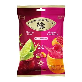 Cavendish & Harvey DROPS Cherry with Lime Filling & Orange with Raspberry Filling Bag 3 x 75g