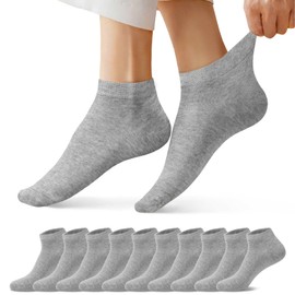 FALARY Trainer Ankle Socks for Men Women 10 Pairs Sport Low short Grey 12-14