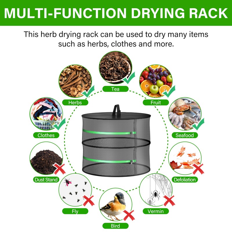 YSSOA Herb Drying Rack Hanging 2 Layer 24'' with Zipper