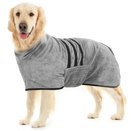 Dog Bathrobe, Microfibre Bathrobe for Large Dogs with Velcro Fastening and Adjustable Shrink Band, Quick Drying, Absorbent, for Medium Large Dogs, L