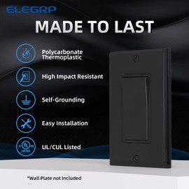 ELEGRP 4 Way Decorative Light Switch, 15Amp, 120-277 Volt, AC Decorator Rocker Paddle Wall Switch Replacement, Self-Grounding, Residential and Commercial Grade, UL Listed (10 Pack, Glossy Black)