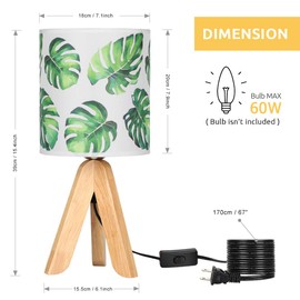 HAITRAL Small Table Lamp - Tripod Nightstand Lamp, Modern Bedside Desk Lamp for Kids Room, Girls Room, Bedroom, Dorm Room, Office with Wooden Base Fabric Lamp Shade