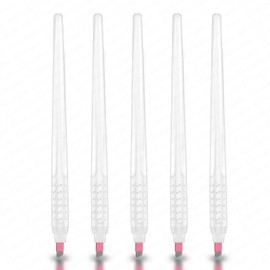 5 Pcs Disposable Microblading Pen Set – Precision Eyebrow Tattoo Tools with Multiple Blade Sizes – Ideal for Permanent Makeup Artists,& Eyebrow Shaping (White pen - Pink Flex-14F-5pcs)
