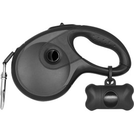 Cheelom Correa Retráctil para Perros Durable Correa ajustable para perro de 5M para perros pequeños medianos grandes de hasta 35kg botón dispensador de desechos para perros y bolsas incluidas(negro)