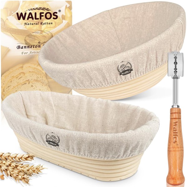 Walfos Bread Proofing Basket Set of 2, Banneton Proving Basket