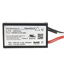 12V Class 2 60W No-Load Electronic Transformer for LED Bulbs, Incandescent, Halogen