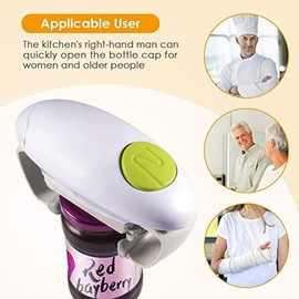 YUET Electric Jar Opener - Portable, Strong, and Hands-Free Automatic Opener for New Sealed Jars - Kitchen Gadget Tool with Large Push Button and Sharp Edge-Free Design (White)