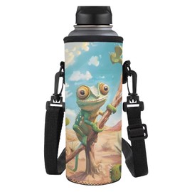 HUGS IDEA Chameleon Water Bottle Holders for Boys Adjustable Bottles Shoulder Bag Carrier for Outdoor Travel Dustproof Lightweight Pouch for Hiking Waterbottle Sleeve