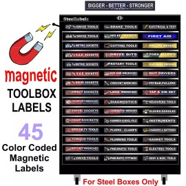 SteelLabels.com Ultimate Blue Magnetic TOOLBOX LABELS fits all  tool chest & cabinets