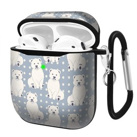 Compatible with AirPods 2nd 1st Generation Charging Case,Soft Leather Printing Case Shock-Absorbing Protective Cover with Keychain (Polar Bears Cub Pattern)
