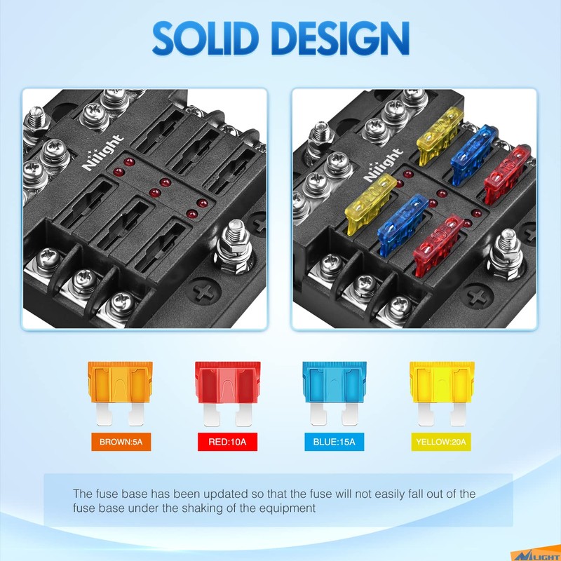 Nilight - 50055F 6 Way Blade Screw Fuse Block 6