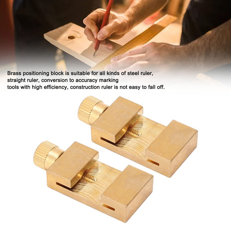Kadimendium 2Pcs Scribe Ruler Positioning Limit Block Brass Scribe Steel