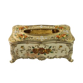 Geesatis Tissue Box Cover Tissue Box Holder Facial Tissue Paper Organizer Luxury Facial Napkin Holder for Home, 1 Pcs, Golden Flower
