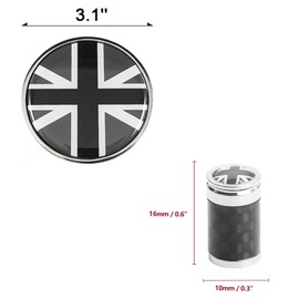 x xotic tech Union Jack Style 3D Front Bumper Grill Emblem Badge w/Carbon Fiber Wheel Valve Stem Cap Cover Screw Compatible with Mini Cooper R50 R55 R56 R57 R58 F54 F55 F56 F57 F60 R60 R61(Black+Gray)