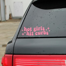 2 x Hot Girls Hit Curbs Vinyl Decal, Water Bottle Sticker, Car Rearview Mirror, Laptop Bumper Sticker, Funny Bumper Sticker, Cute Car Sticker, Car Accessories Gift (5.9 Inches wide, Pink)