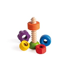 Erzi 42527 Wooden Screw Game Rainbow Learning Material Naming Shapes and Colours