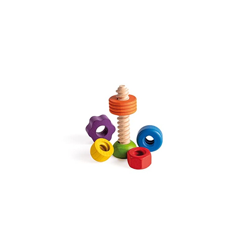 Erzi 42527 Wooden Screw Game Rainbow Learning Material Naming Shapes