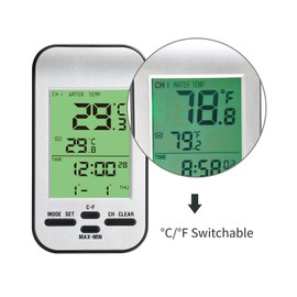 AMTAST Wireless Solar Swimming Pool Thermometer with Calendar Alarm Clock for Outdoor Indoor Swimming Pools, Spas, Hot Tubs, Ponds Digital Floating Temperature Meter WT0224