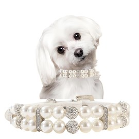 Bling Pearl Dog Collars,White Fancy Small Dog Collars for Female Dogs,Crystal Pearl Cat Collar Girl Pet Jewelry for XXS Xs Small Medium Dogs, S