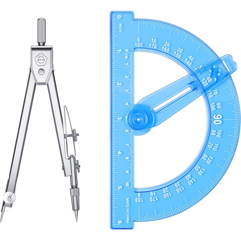 Student Geometry Math Set, Drawing Compass and 6 Inch Blue
