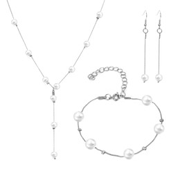 ZENGSING Pearl Necklace Women, Pearl Gold Silver Necklace Women, Pearl Bracelets Ladies, Pearl Hanging Earrings, Pearl Jewellery Set for Women and Girls for Wife Girlfriend Mother Daughter Gift,