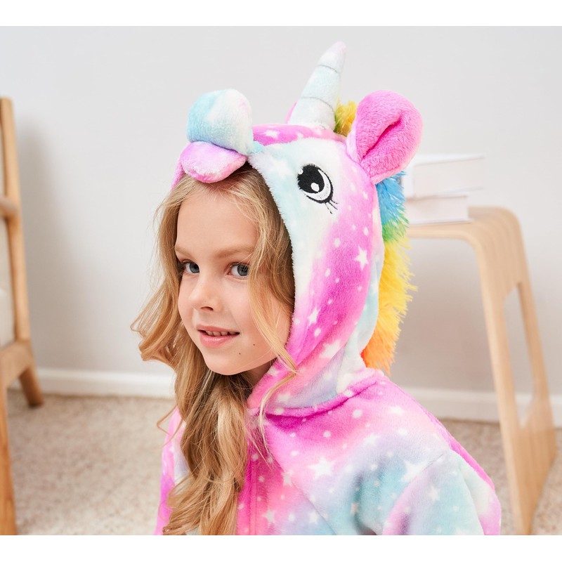 Girls Unicorn Hooded Robe with Matching Slippers, Headband, Blindfold Pink