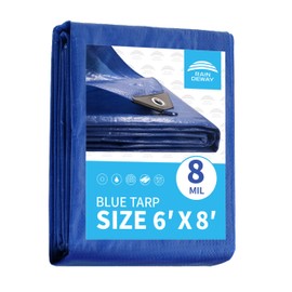 Blue Tarp 6x8 Feet 8 Mil, UV Resistant, Durable, Multipurpose Waterproof Poly Tarp Cover with Metal Grommets and Reinforced Edges by RAINDEWAY