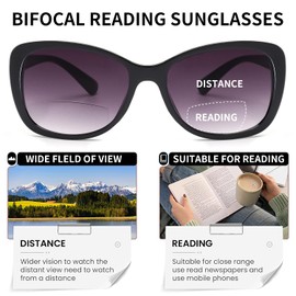 JM Women's Bifocal Reading Sunglasses, Vintage Reader Glasses UV Protection Outdoor Black +3.0