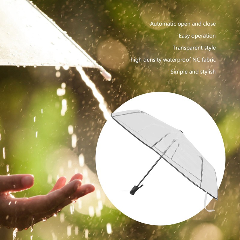 Compact Umbrella Black Transparent Automatic Design Sturdy Structure Travel Umbrella