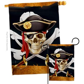 Breeze Decor Pirate Life Garden House Flag Set Coastal Ship Skull Treasure Map Carribean Jolly Blackbeard Jack Decoration Banner Small Yard Gift Double-Sided, Made in USA