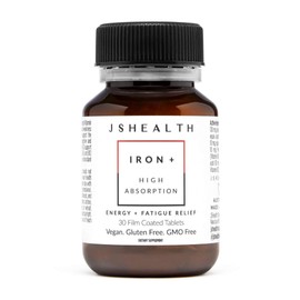 JSHealth Vitamins Iron+ Supplement for Energy Support - Iron Deficiency Pills with Vitamin C and Vitamin B12 - No Nausea - (30 Tablets) | JSHealth