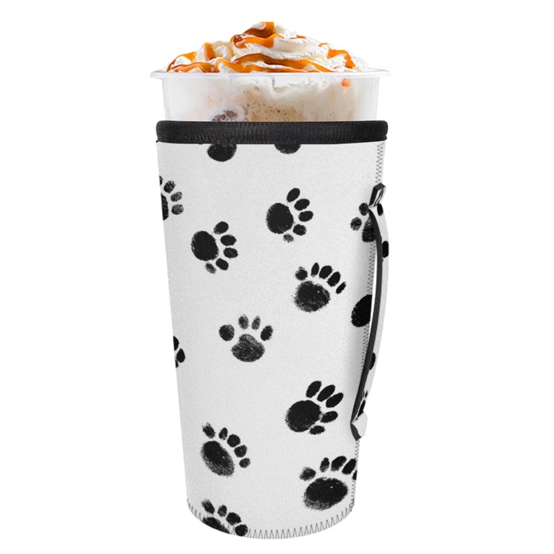 Reusable Iced Coffee Sleeve with Handle, Dog Footprints Coffee Cup