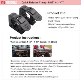 Pikioraz 4Pcs Molle Panel Rubber Clamp, Shovel Holder Mount for 1-1/7in to 1-4/9in Diameter Tools & Equipment, Roof Rack Mount for ATV UTV RV Van Trucks Boat Train