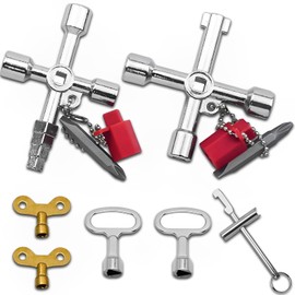 AHEJIOO 7 piece set, heating bleed key set, control cabinet key, 4-sided key, triangular key, heating key, tap key, for water electricity meter, elevators