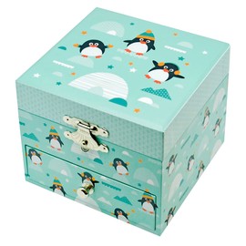 Trousselier - Pinguin - Schatzkiste & Musikschmuckdose - Spieluhr - Ideales Kindergeschenk - Phosphoreszierend - Leuchtet im Dunkeln - Musik Mozart's Kleine Nachtmusik - Farbe grün