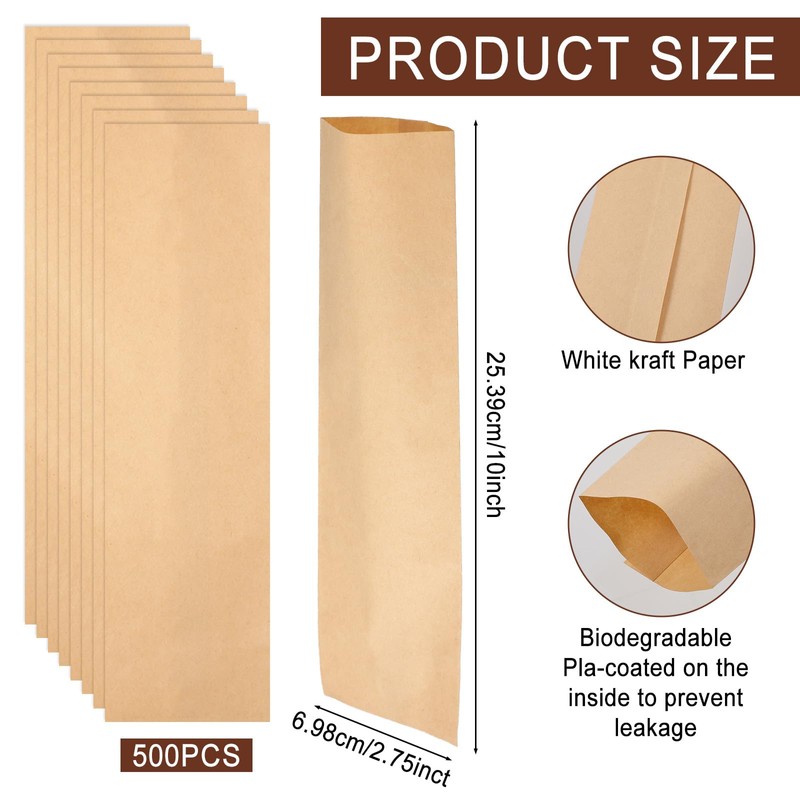 500 Pcs Paper Silverware Bags 10" x 2-3/4" Brown Utensils