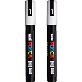 Posca PC-5M Paint Marker Art Pens - 1.8-2.5mm Nib - White Ink - Pack of 2