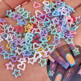 FNKFNK Star Nail Art Charms Colorful Resin Heart Stars Nails Rhinestones Cute Love Nail Gems 3D Kawaii Nail Art Decorations Hollow Star Heart Nail Supplies for Women DIY Manicure Craft Jewelry 100Pcs