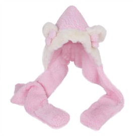 YJZQ Kids Girls Cartoon Scarves Hat Gloves 3-in-1 Set Winter Super Soft Plush Full Hood Cap Warm Thermal Fleece Hats with Ears, Pocket, Scarf, Christmas Gifts for Boys and Girls