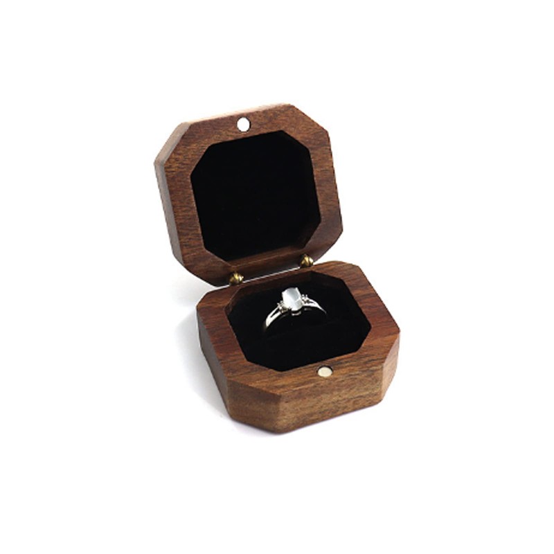 Tighall Black Walnut Wood Portable Proposal Ring Box, Octagonal Ring